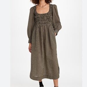Ganni seersucker checked midi dress